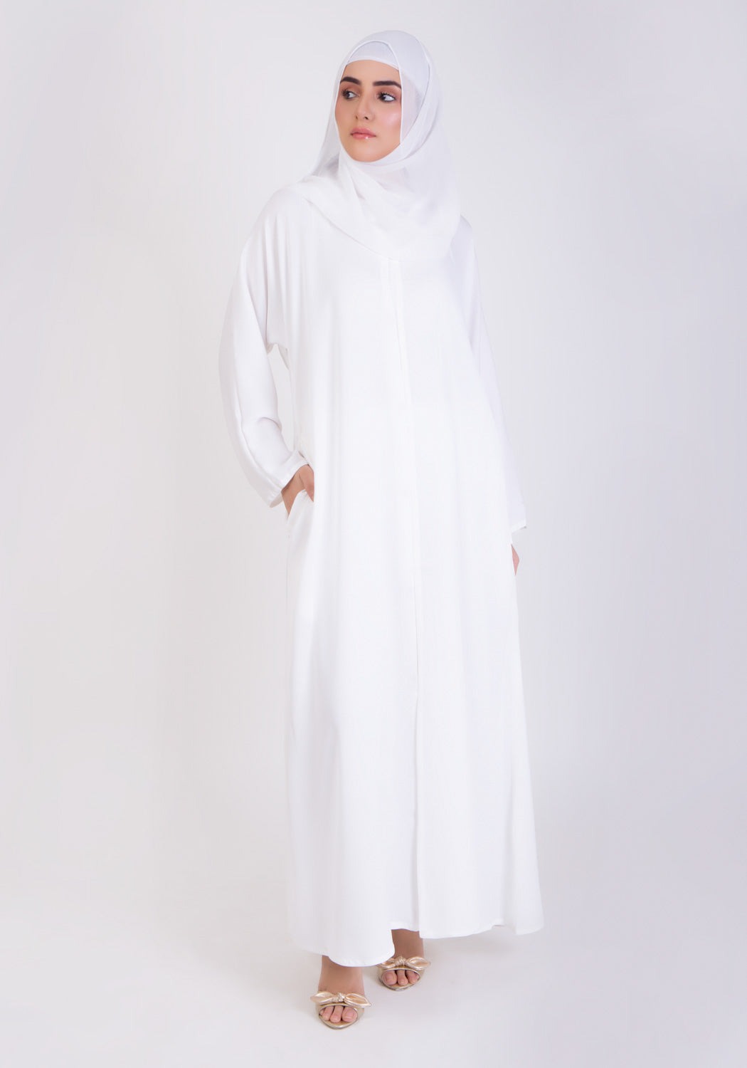 White Basic Front-Open Abaya