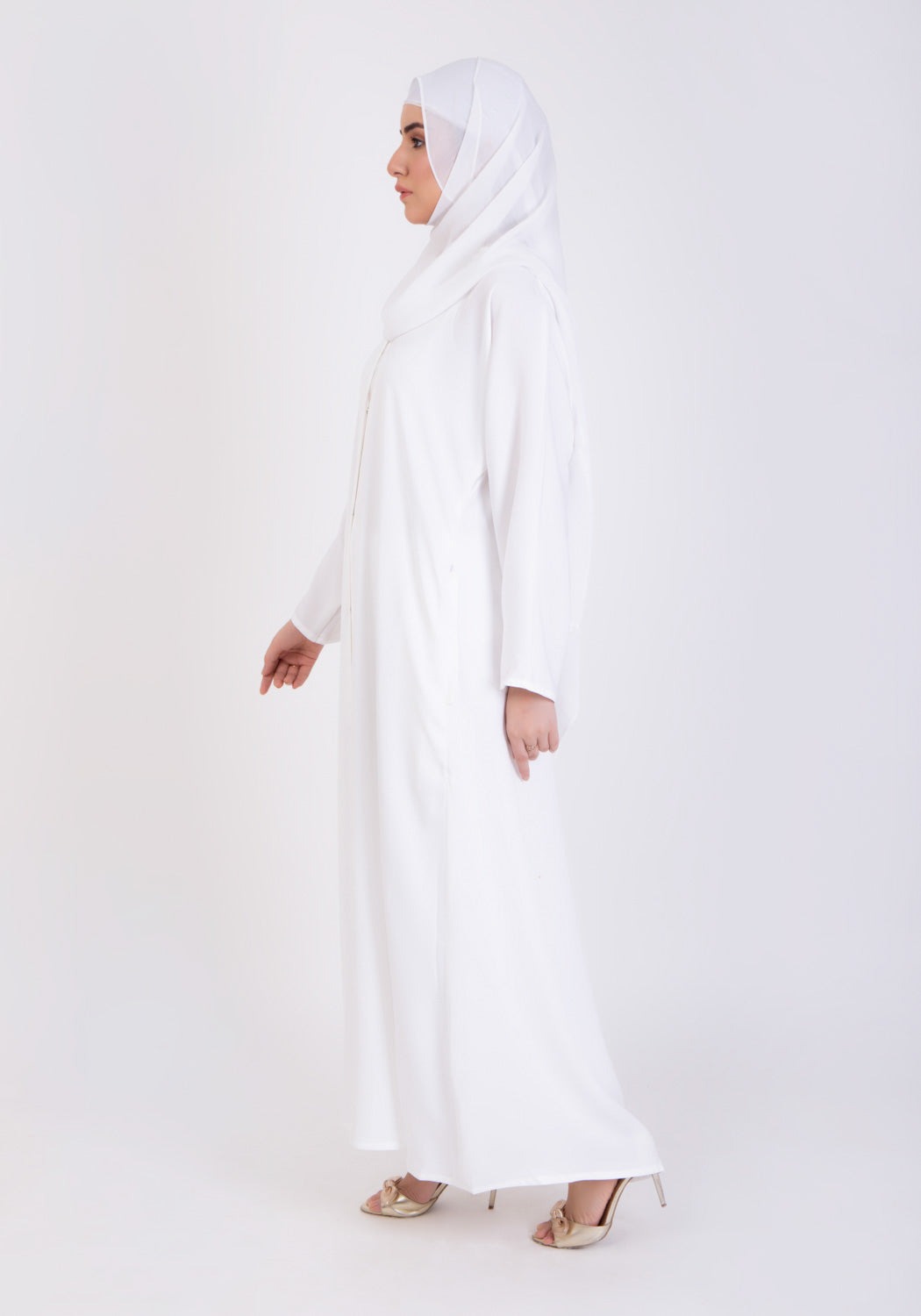 White Basic Front-Open Abaya
