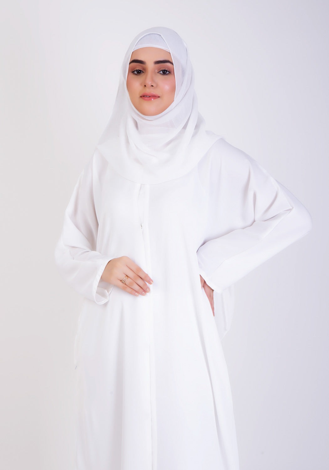 White Basic Front-Open Abaya