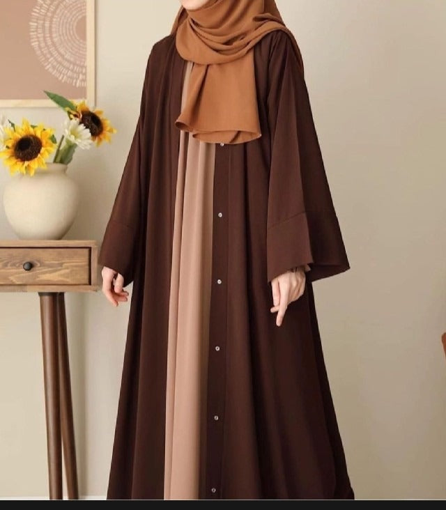 Chocolaty Abaya with Attached Inner – Elegant Georgette Fabric
