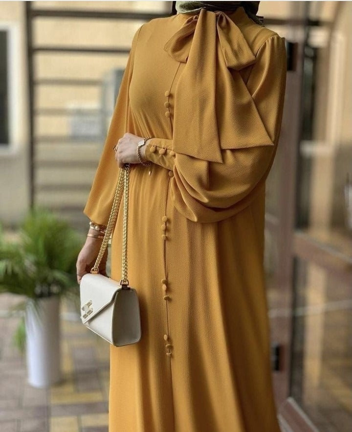 Abaya for girl sultan buttan abaya mustrd colour fabric Georgette