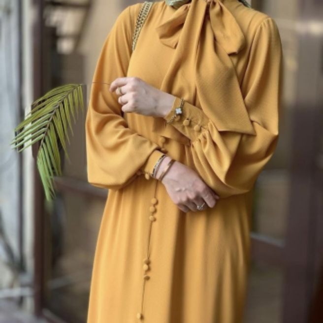 Abaya for girl sultan buttan abaya mustrd colour fabric Georgette