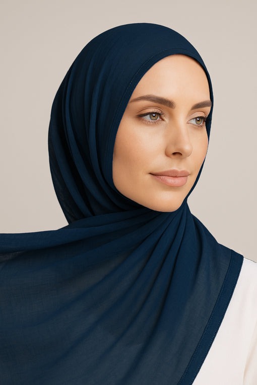 Elegant Navy Blue Modal Hijab — Softness Meets Style