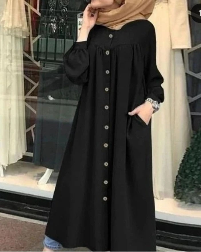 Short Coat Abaya front open buttons Long Sleeve Shirt